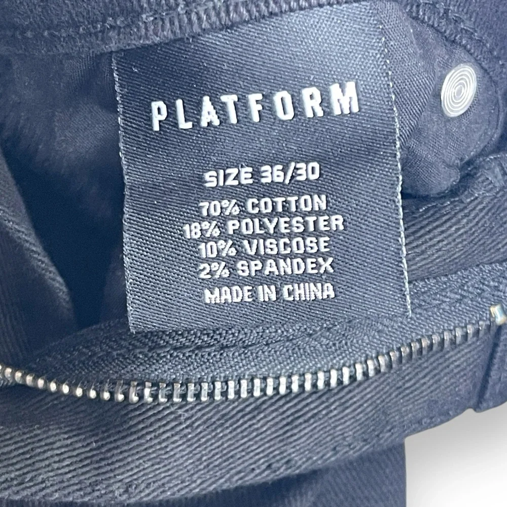 Platform Men’s Jeans 36/30 Modern Classic Slim Stretch Black Denim Ripped Knees